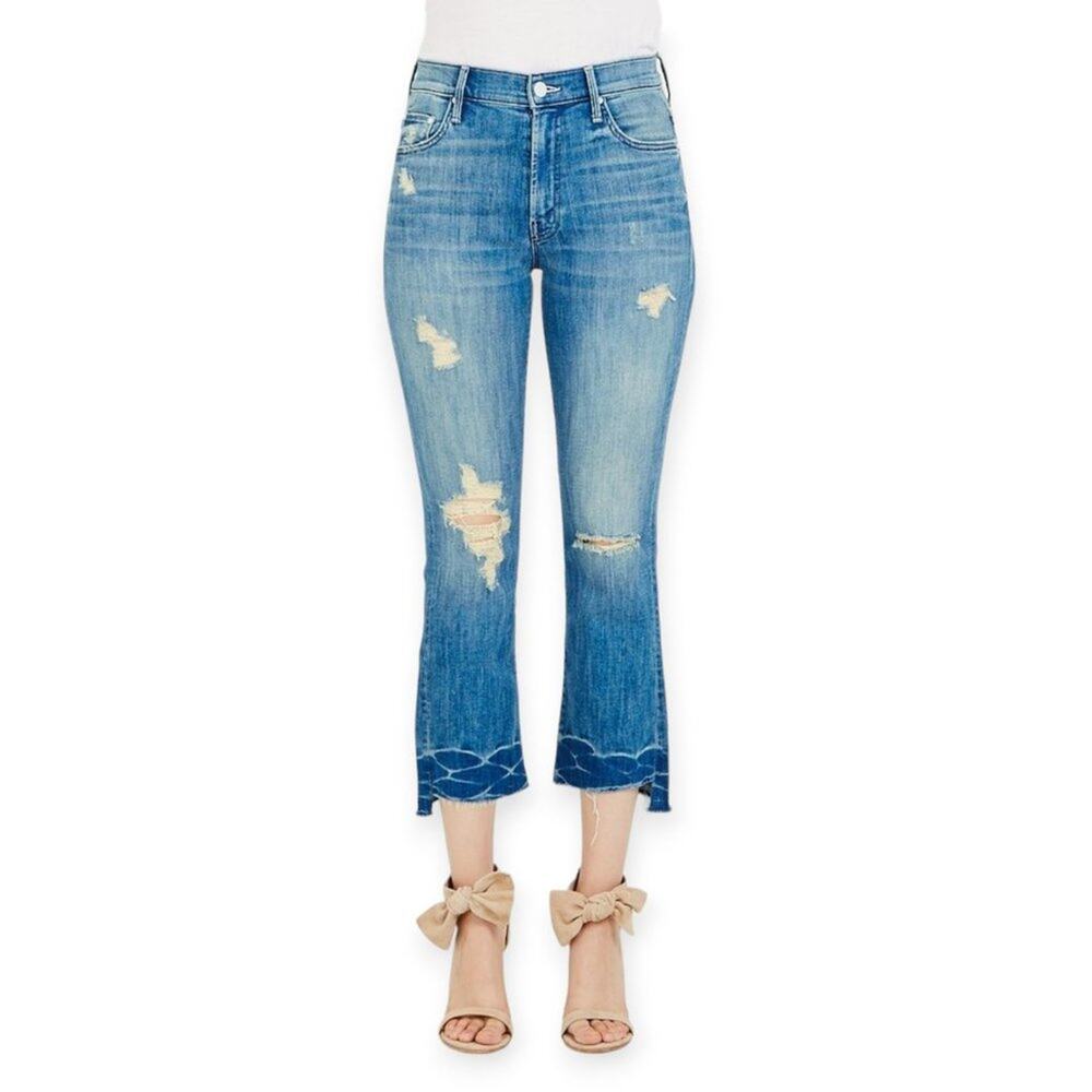 MOTHER Insider Crop Step Fray Jeans 26 Naughty Intentions Batik Hem Distressed